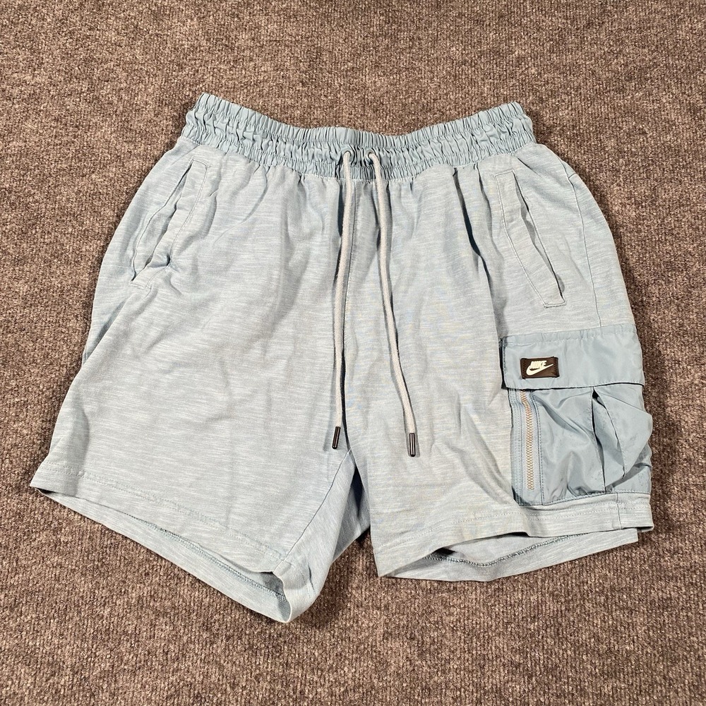 Nike Utility Cargo Sweat Shorts Mens L Aqua Blue Elastic Drawstring Waist BV3116